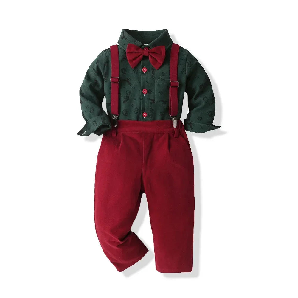 Kids Boy Gentleman Children's Clothing Set Long Sleeve Shirt+Pants Overalls Teens Formal Suit Christmas Outfits 1 2 3 4 5Y Sets