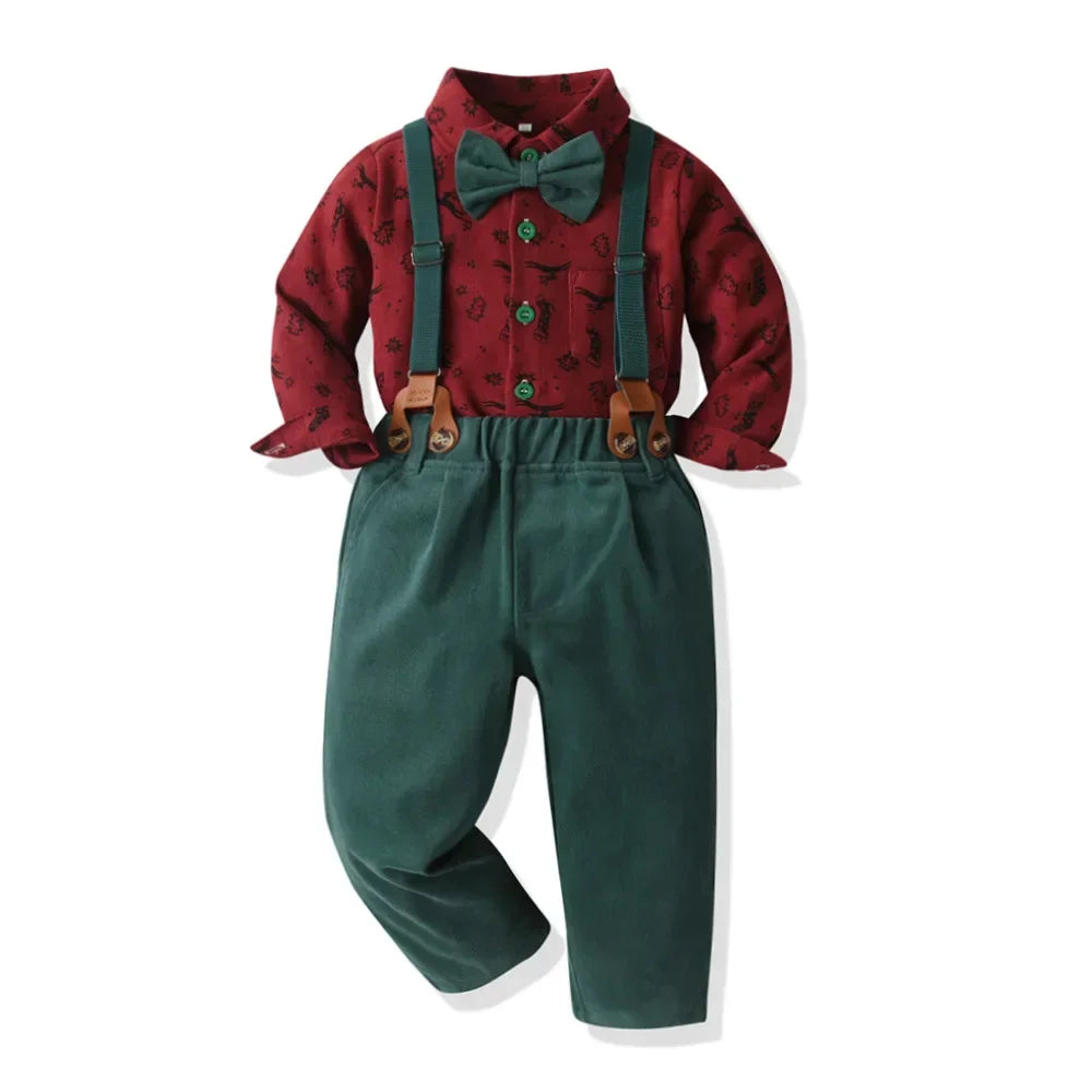 Kids Boy Gentleman Children's Clothing Set Long Sleeve Shirt+Pants Overalls Teens Formal Suit Christmas Outfits 1 2 3 4 5Y Sets