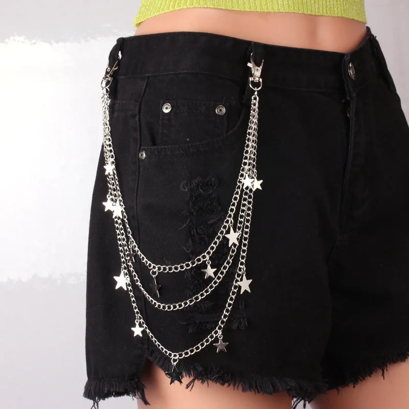 Metal Punk Rock Layered Chain Keychains for Men Women Waist Key Chain Wallet Jeans Hip-hop Pants Belt Chains Jewelry Accessories