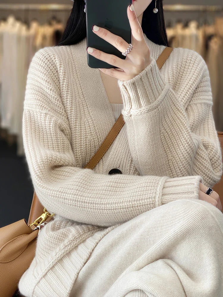 2024 new autumn and winter women's clothing, mid-length wool cardigan, casual, Korean style, popular, cardigan knitted sweater