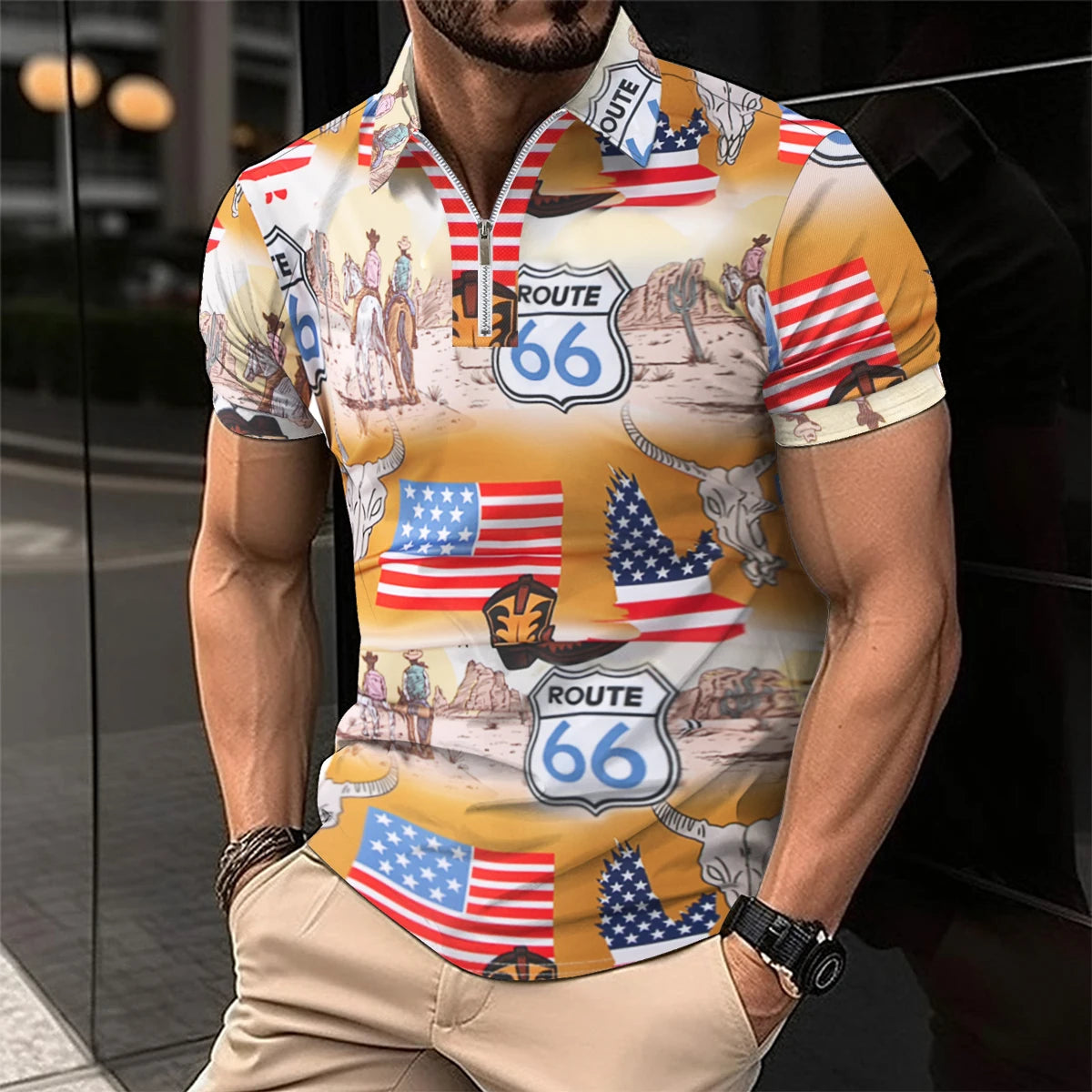 Summer's Best Selling Fashion Men's POLO Shirt Lapel, Button, Patchwork Printed Men's Short Sleeve Street Style Men's Clothing