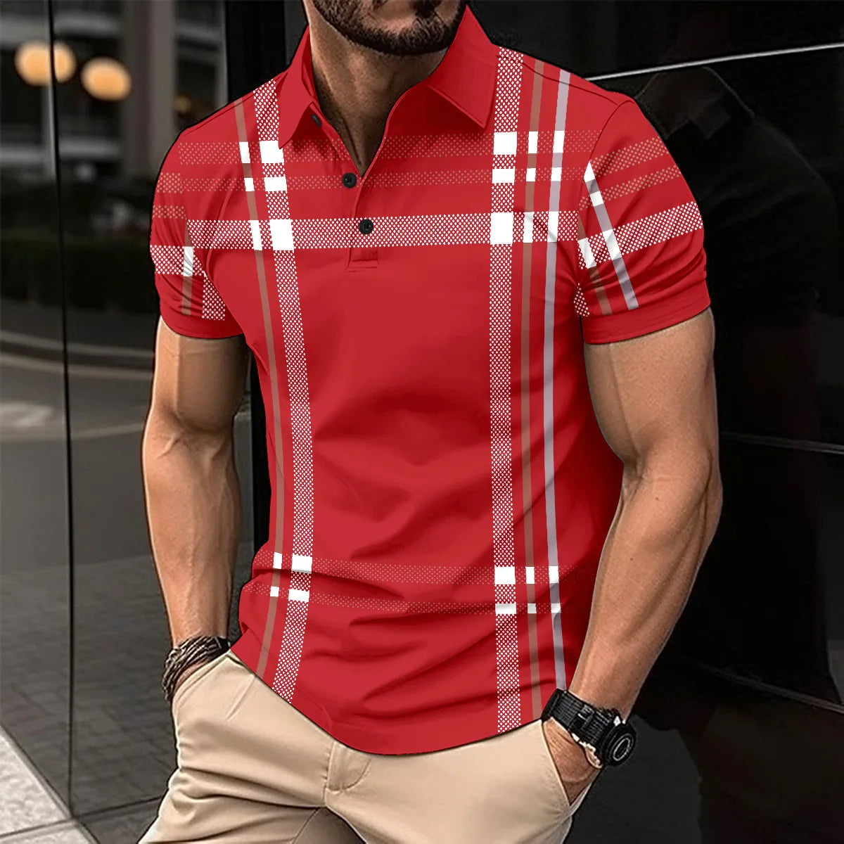 Summer's Best Selling Fashion Men's POLO Shirt Lapel, Button, Patchwork Printed Men's Short Sleeve Street Style Men's Clothing