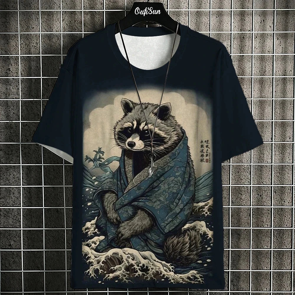 2024 T Shirt Men  Japanese Samurai Cat 3d Printed T Shirts For Casual Fashion Funny Shirt Top Tee Men Clothing