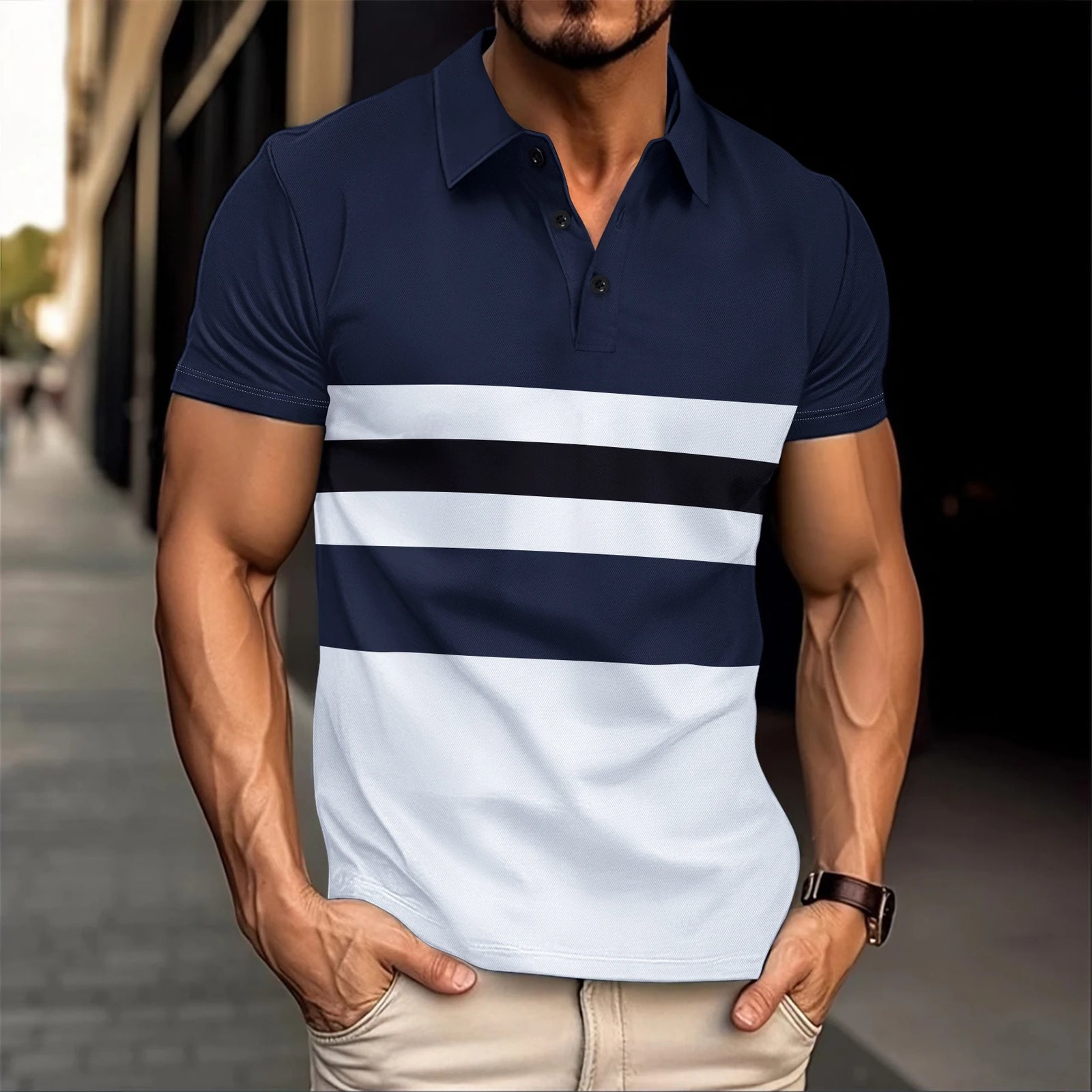 Summer's Best Selling Fashion Men's POLO Shirt Lapel, Button, Patchwork Printed Men's Short Sleeve Street Style Men's Clothing