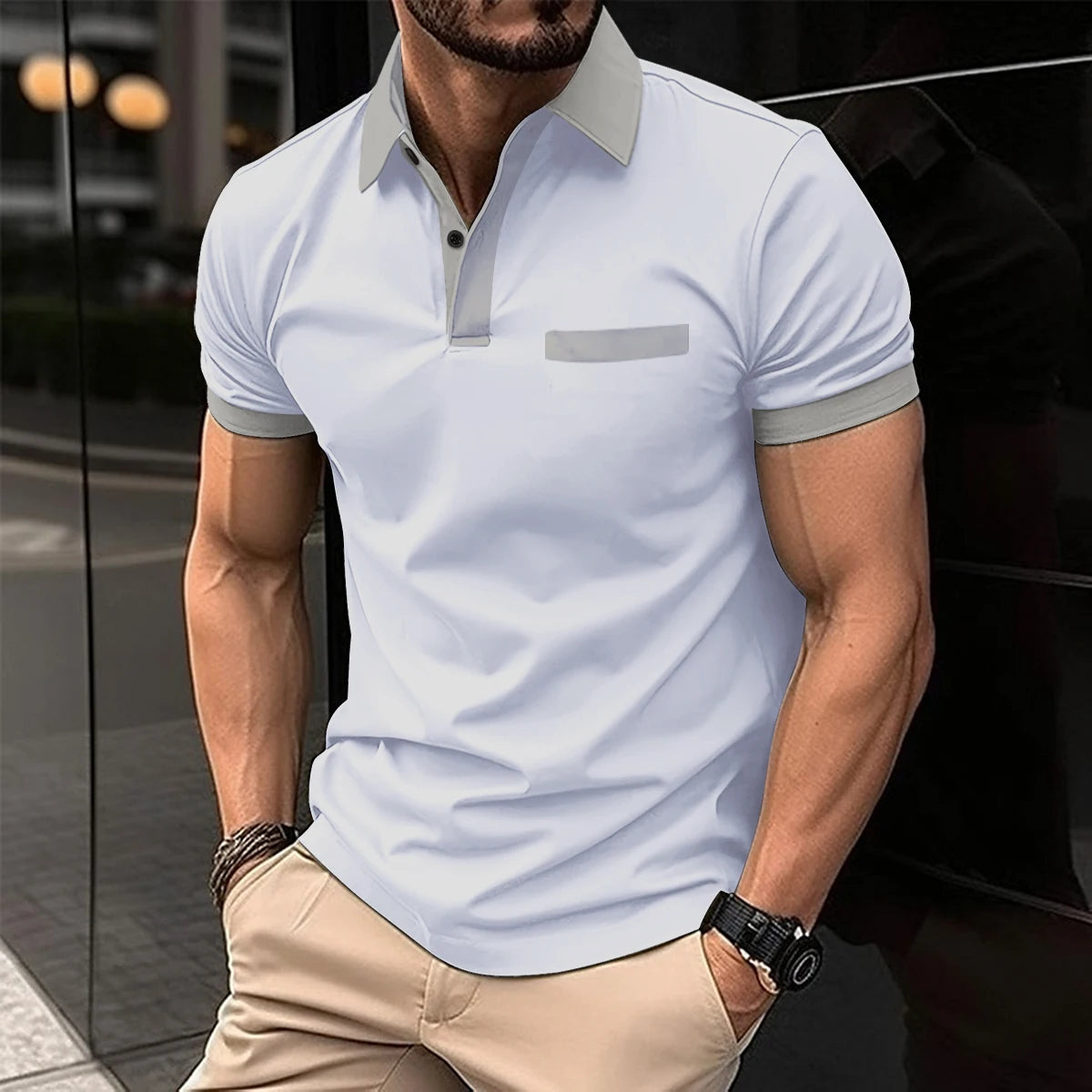 Summer's Best Selling Fashion Men's POLO Shirt Lapel, Button, Patchwork Printed Men's Short Sleeve Street Style Men's Clothing