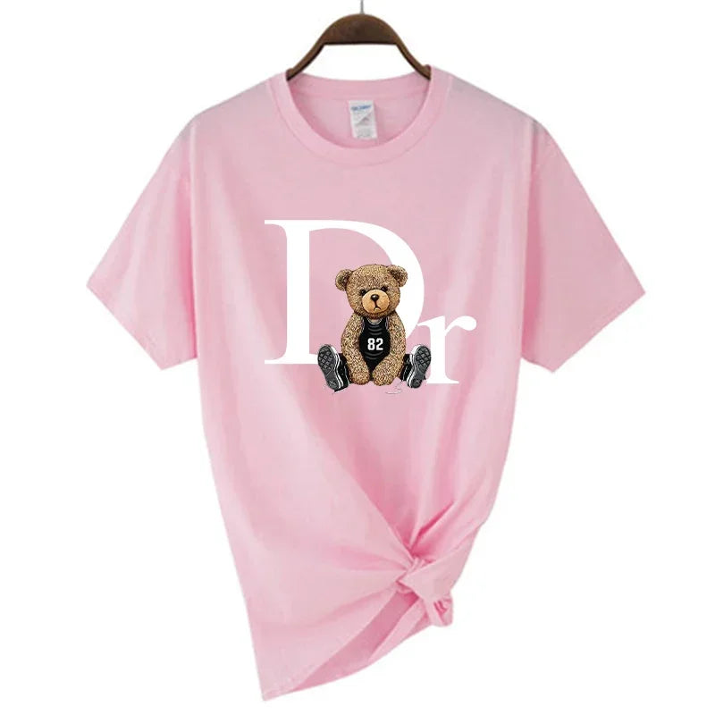 Luxury Brand Cute Bear Print Women T-shirt 100 Cotton Tshirt Summer Graphic Fashion Female T Shirts Woman Clothing Free Shipping