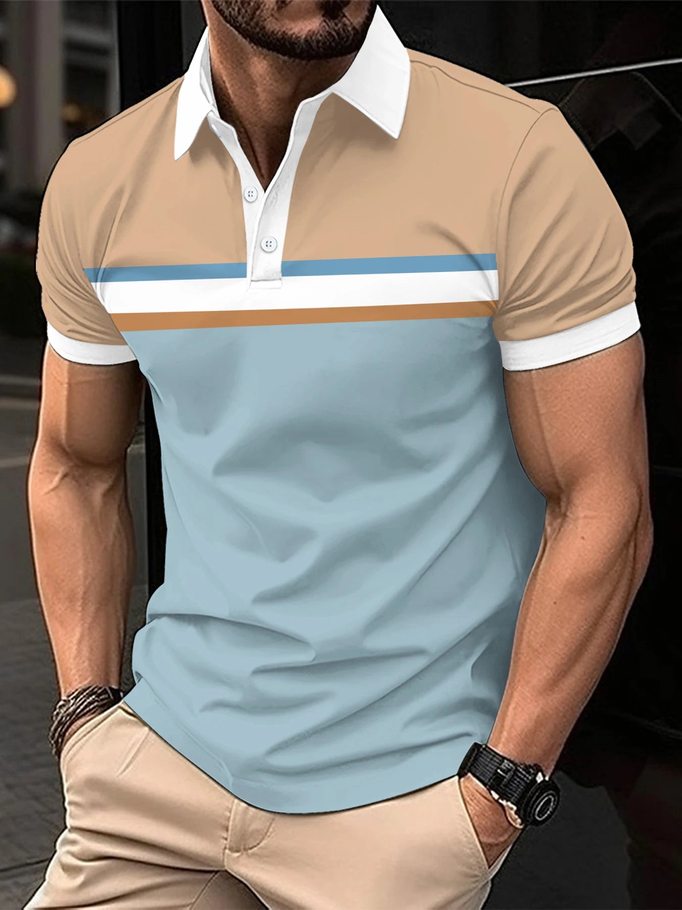 Summer's Best Selling Fashion Men's POLO Shirt Lapel, Button, Patchwork Printed Men's Short Sleeve Street Style Men's Clothing