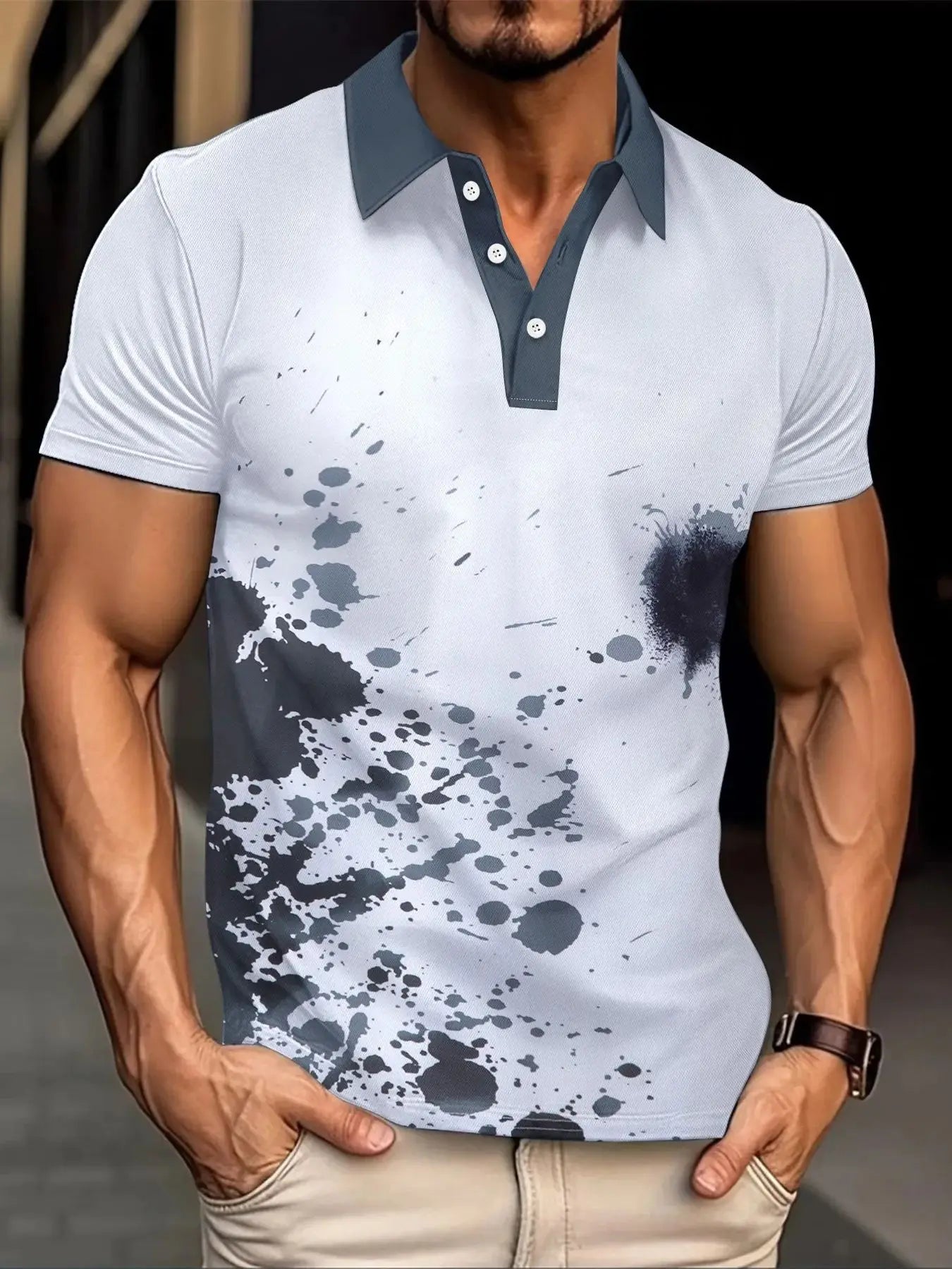 Summer's Best Selling Fashion Men's POLO Shirt Lapel, Button, Patchwork Printed Men's Short Sleeve Street Style Men's Clothing