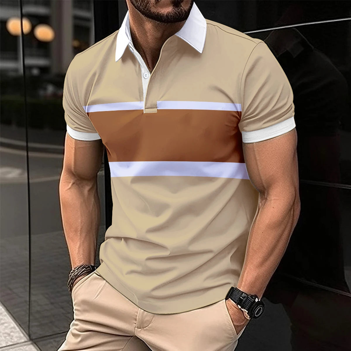 Summer's Best Selling Fashion Men's POLO Shirt Lapel, Button, Patchwork Printed Men's Short Sleeve Street Style Men's Clothing