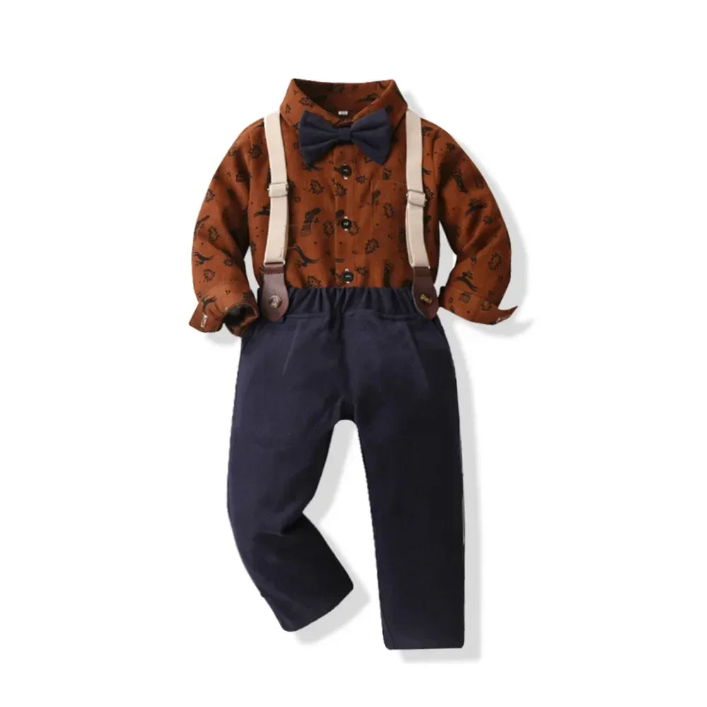 Kids Boy Gentleman Children's Clothing Set Long Sleeve Shirt+Pants Overalls Teens Formal Suit Christmas Outfits 1 2 3 4 5Y Sets