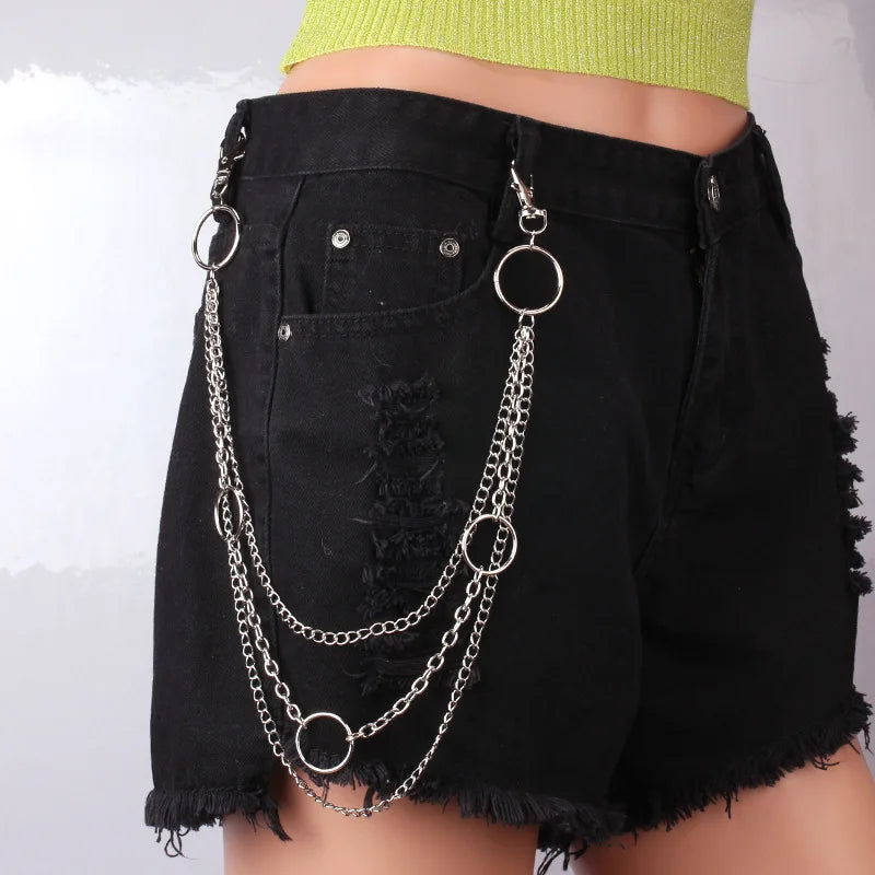 Metal Punk Rock Layered Chain Keychains for Men Women Waist Key Chain Wallet Jeans Hip-hop Pants Belt Chains Jewelry Accessories