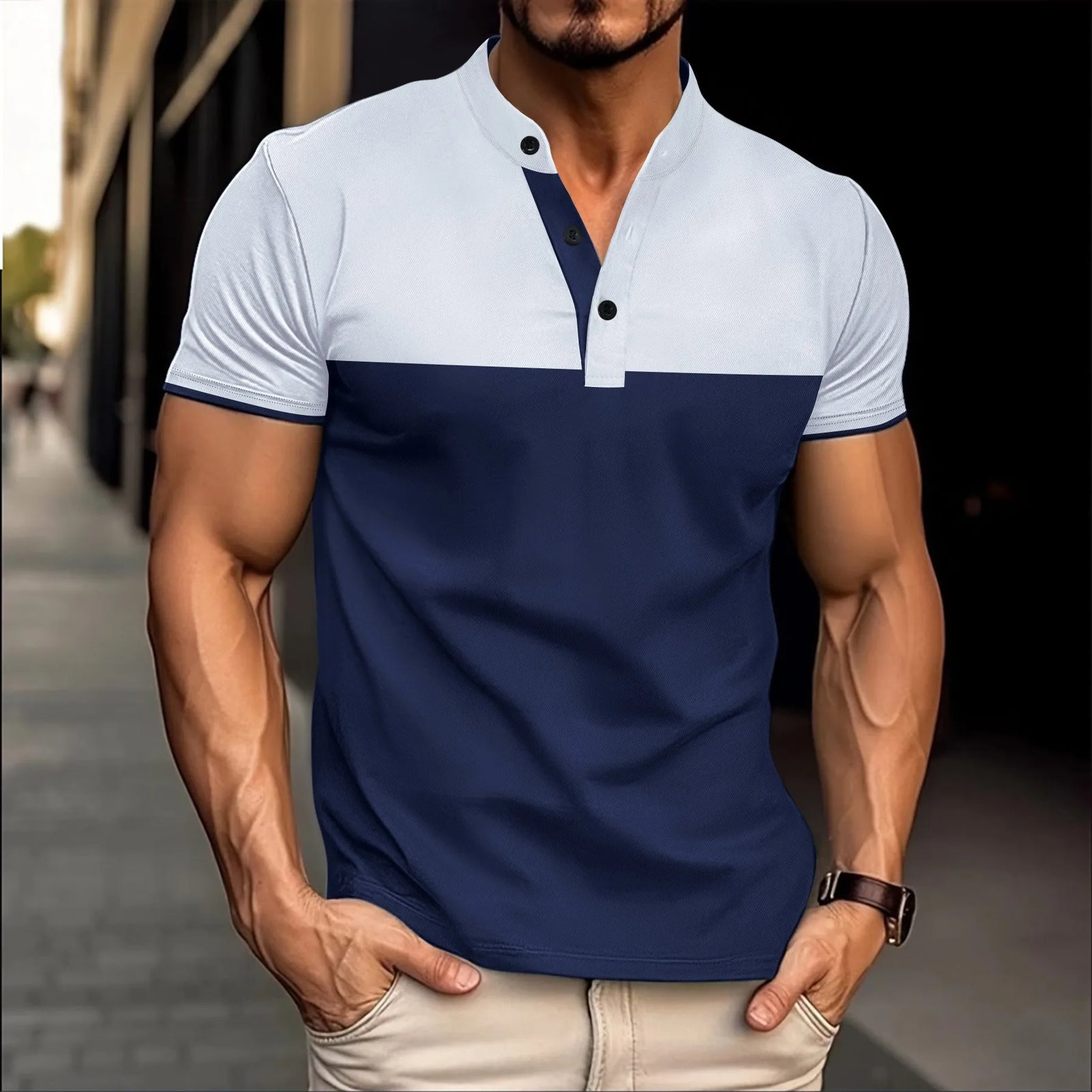 Summer's Best Selling Fashion Men's POLO Shirt Lapel, Button, Patchwork Printed Men's Short Sleeve Street Style Men's Clothing