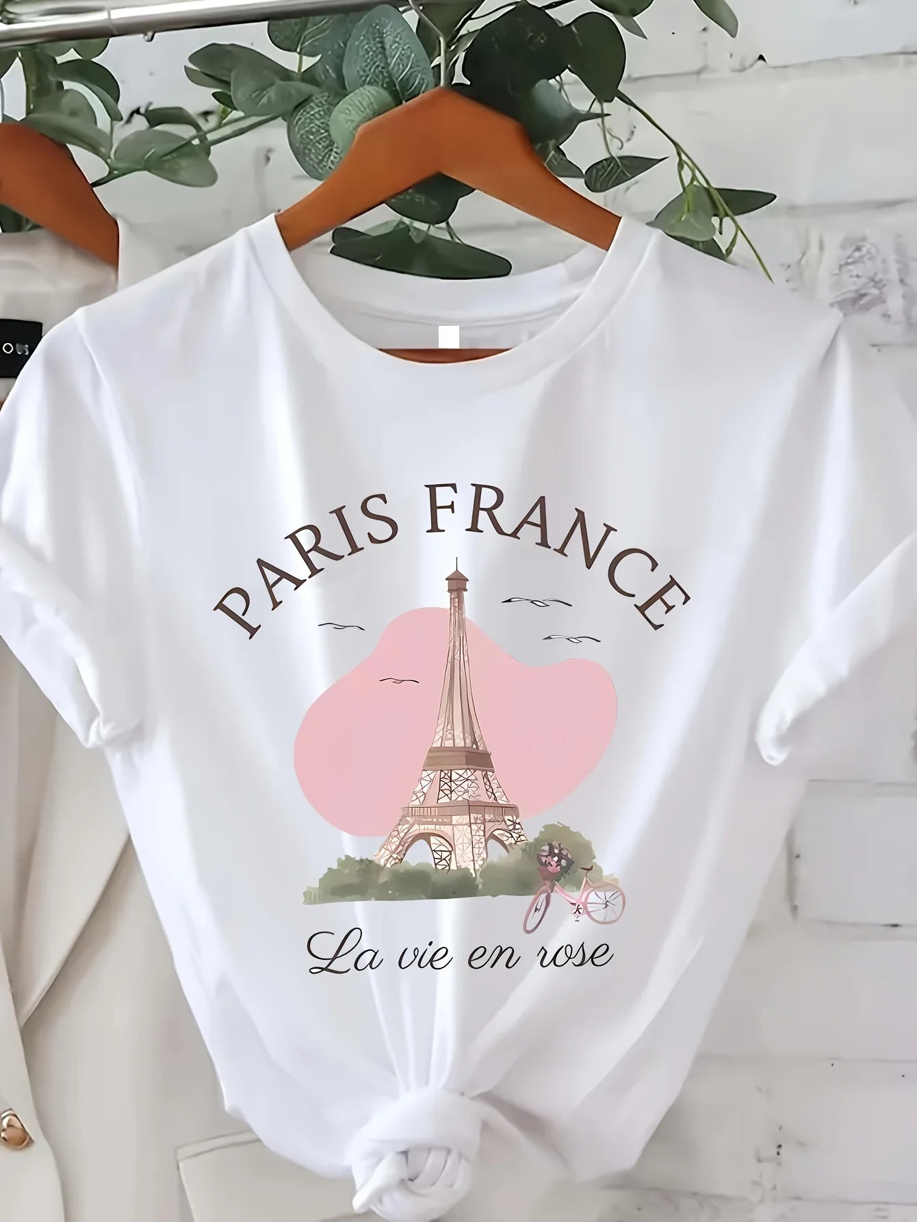 Eiffel Tower Print T-shirt Short Sleeve Crew Neck Casual Top for Summer & Spring Women's Clothing   Casual Female Clothing