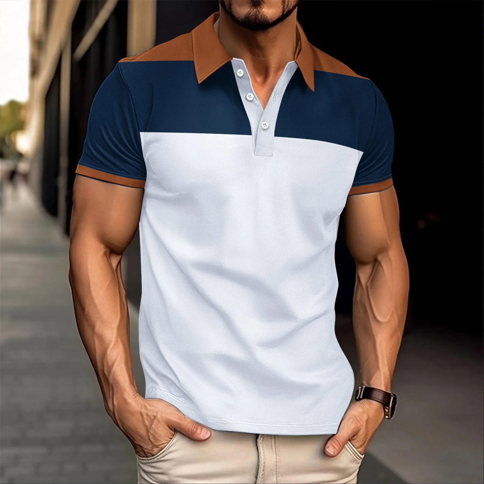 Summer's Best Selling Fashion Men's POLO Shirt Lapel, Button, Patchwork Printed Men's Short Sleeve Street Style Men's Clothing