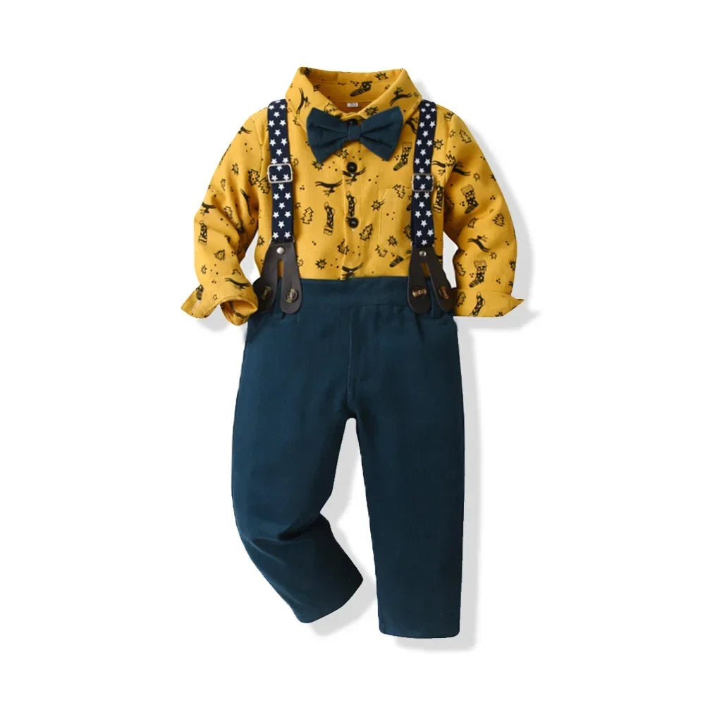 Kids Boy Gentleman Children's Clothing Set Long Sleeve Shirt+Pants Overalls Teens Formal Suit Christmas Outfits 1 2 3 4 5Y Sets