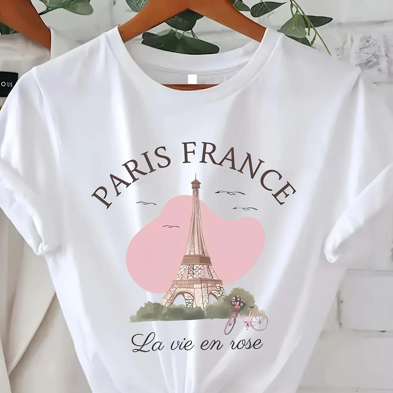 Eiffel Tower Print T-shirt Short Sleeve Crew Neck Casual Top for Summer & Spring Women's Clothing   Casual Female Clothing