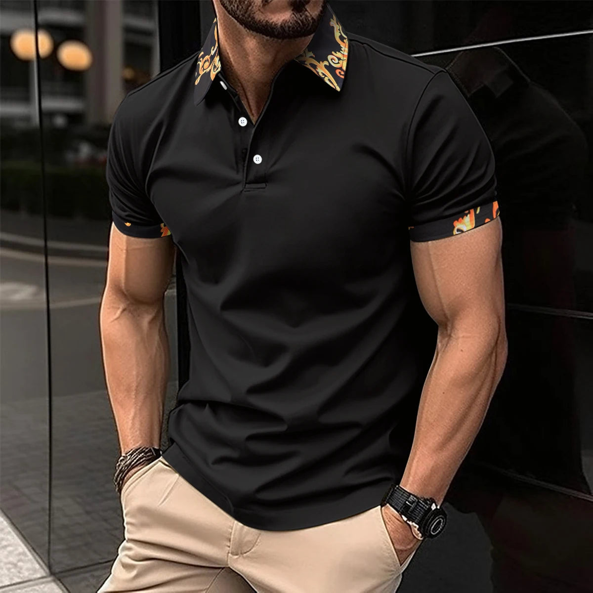 Summer's Best Selling Fashion Men's POLO Shirt Lapel, Button, Patchwork Printed Men's Short Sleeve Street Style Men's Clothing