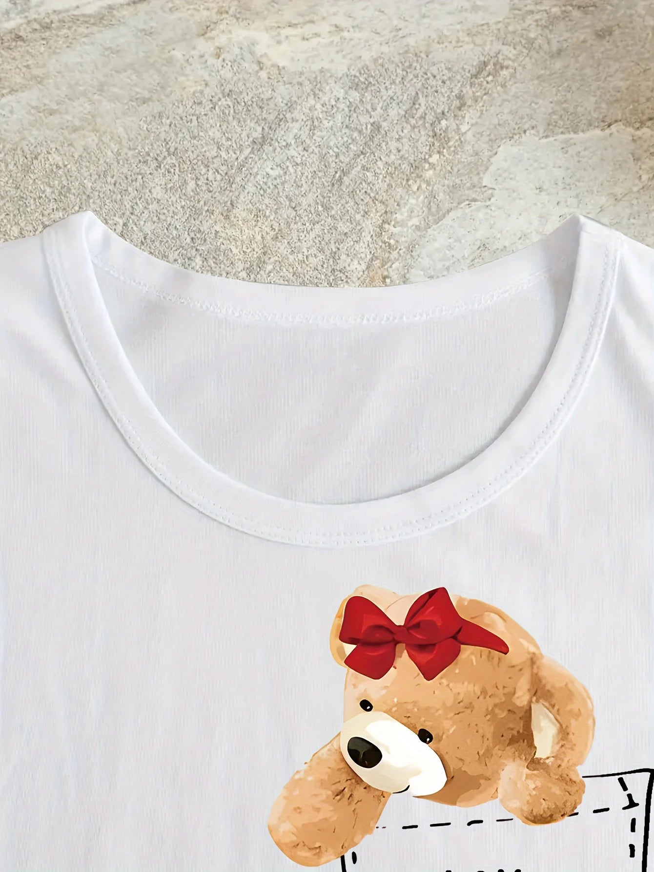 Cute Bear Print T-shirt Short Sleeve Crew Neck Casual Top for Summer & Spring Women's Clothing Casual Female Clothing