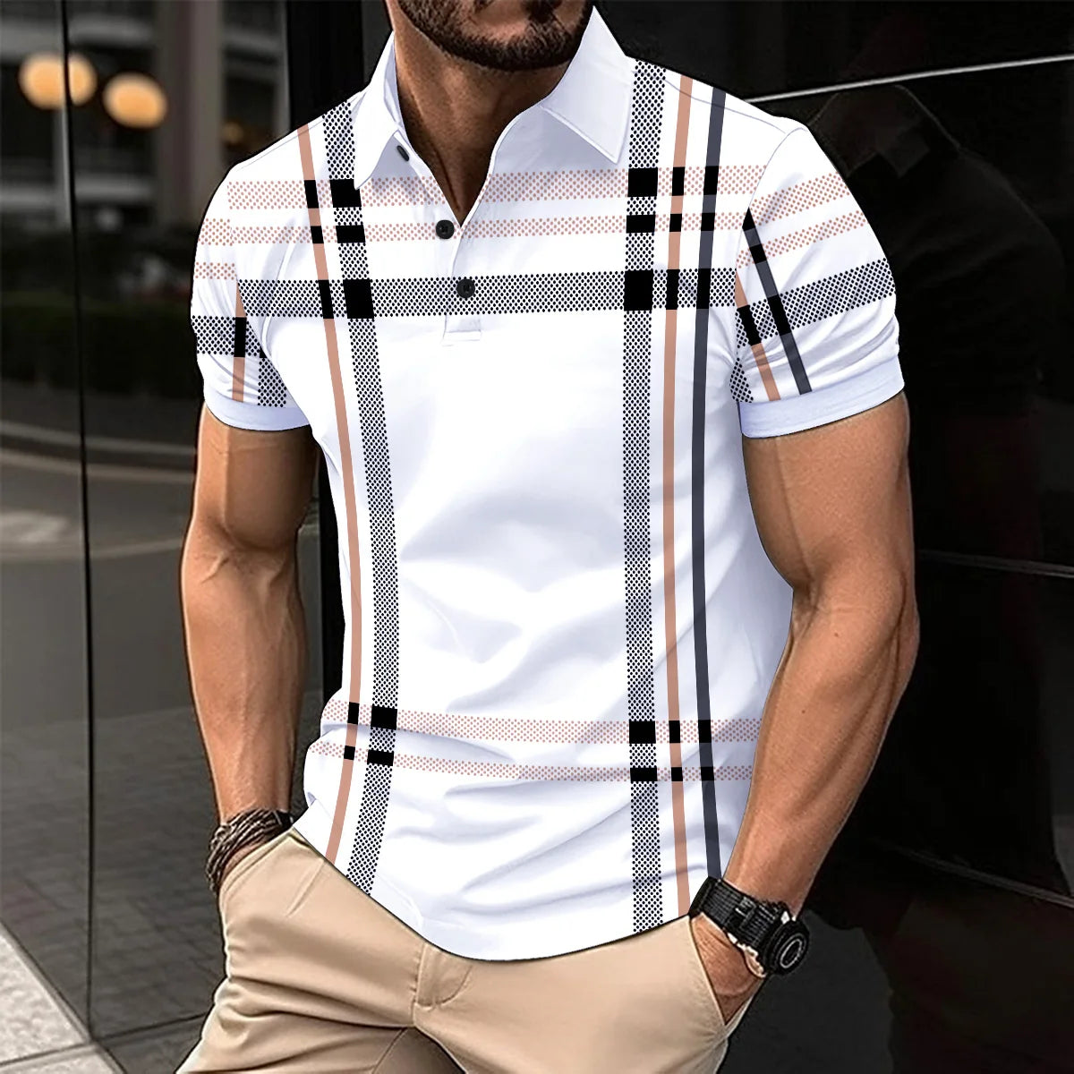 Summer's Best Selling Fashion Men's POLO Shirt Lapel, Button, Patchwork Printed Men's Short Sleeve Street Style Men's Clothing