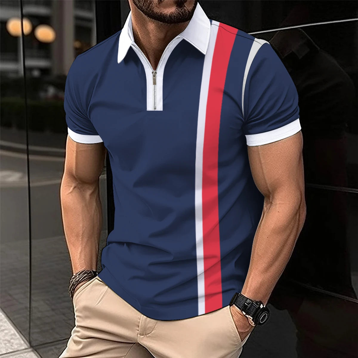 Summer's Best Selling Fashion Men's POLO Shirt Lapel, Button, Patchwork Printed Men's Short Sleeve Street Style Men's Clothing